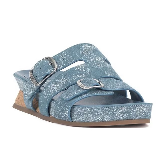 NEW Vince Camuto Freoda Splashed Suede Buckle Slide Sandals - Picture 1 of 1